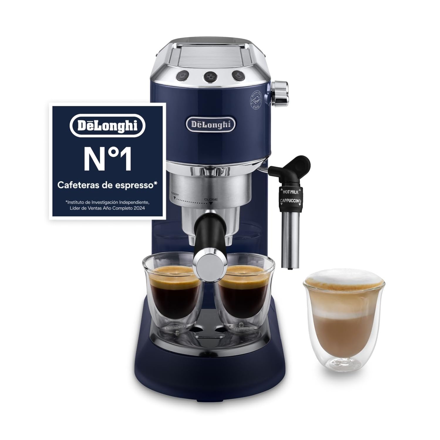 Dedica Style - Premium Machine à Expresso Compacte, Mousseur de Lait Manuel pour Expresso et Cappuccino, Bleu