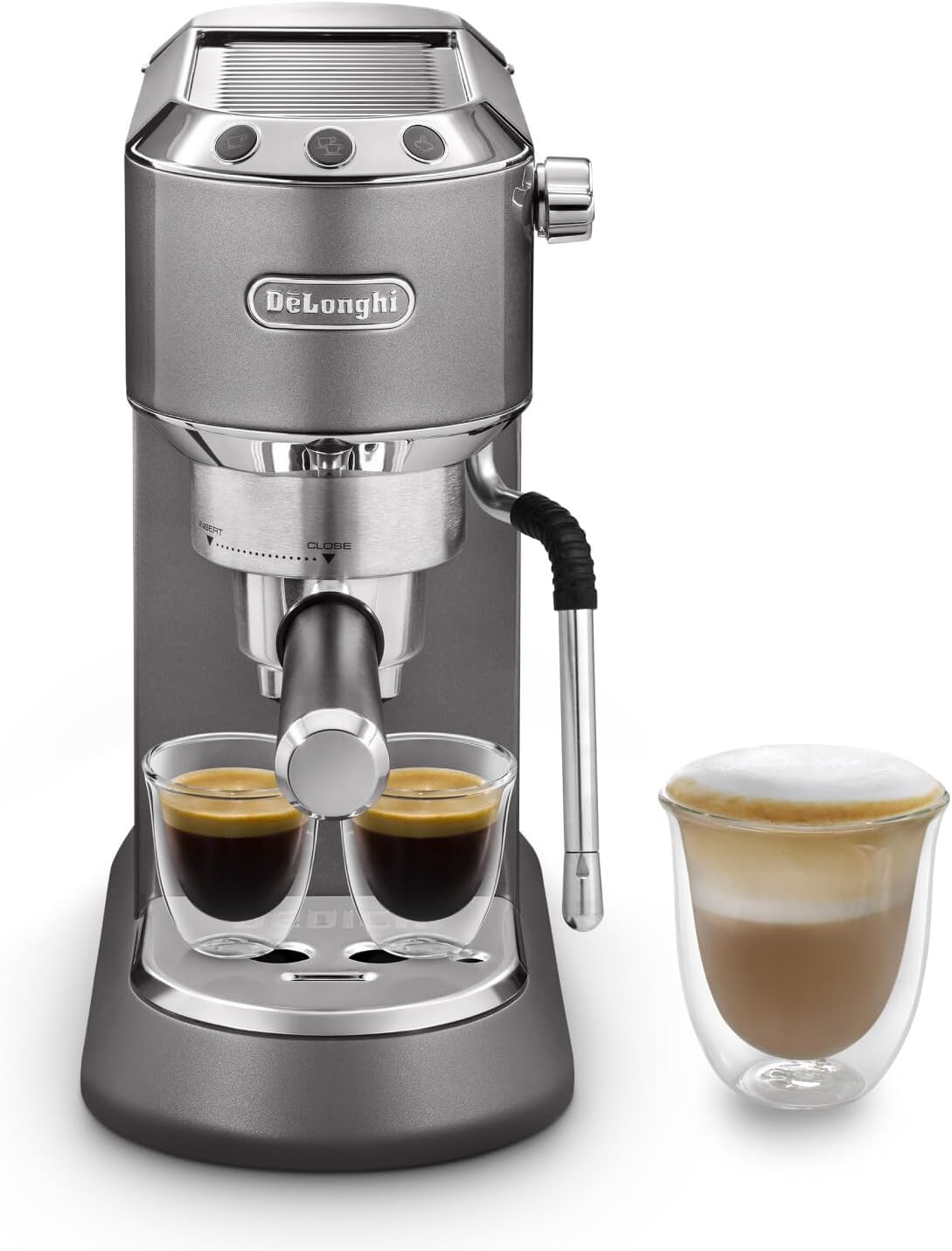 Dedica Arte Machine à expresso avec buse MyLatterArt en mousse de lait, design compact, 15 cm de large, réservoir d'eau de 1 litre, Gris